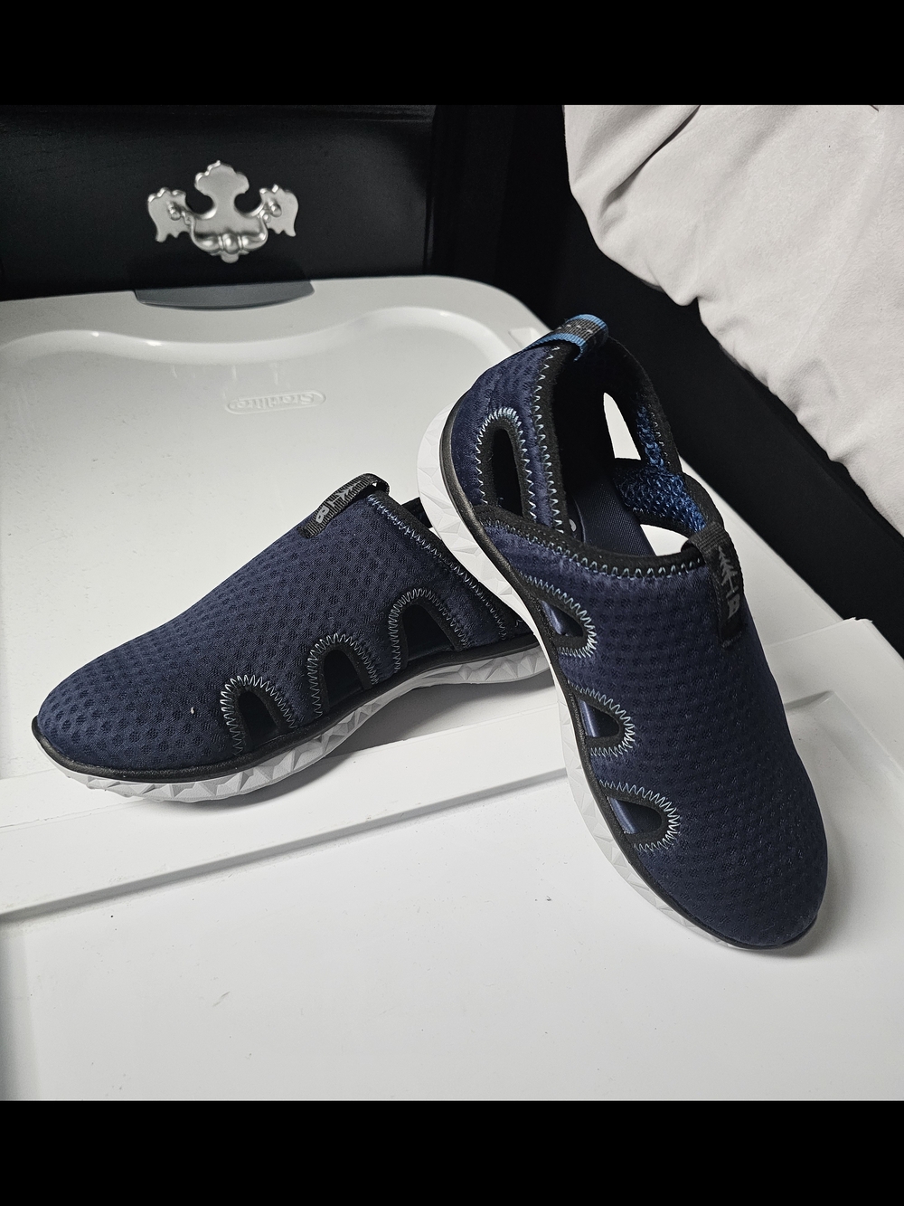 Bass Cool Shoes Navy and White Slip-On Wicking Style